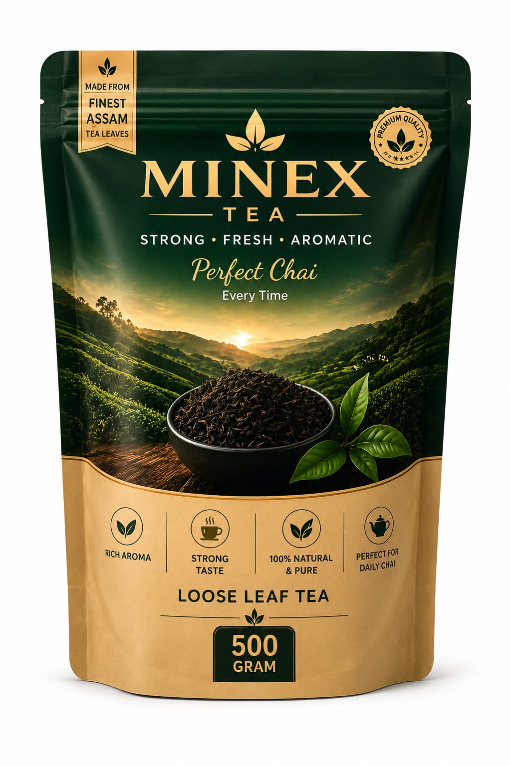 MINEX Tea Premium Assam Loose Tea – Strong & Refreshing Chai | Natural Aroma & Rich Taste | 500g