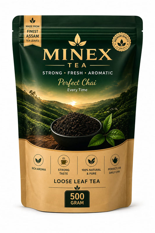 MINEX Tea Premium Assam Loose Tea – Strong & Refreshing Chai | Natural Aroma & Rich Taste | 500g