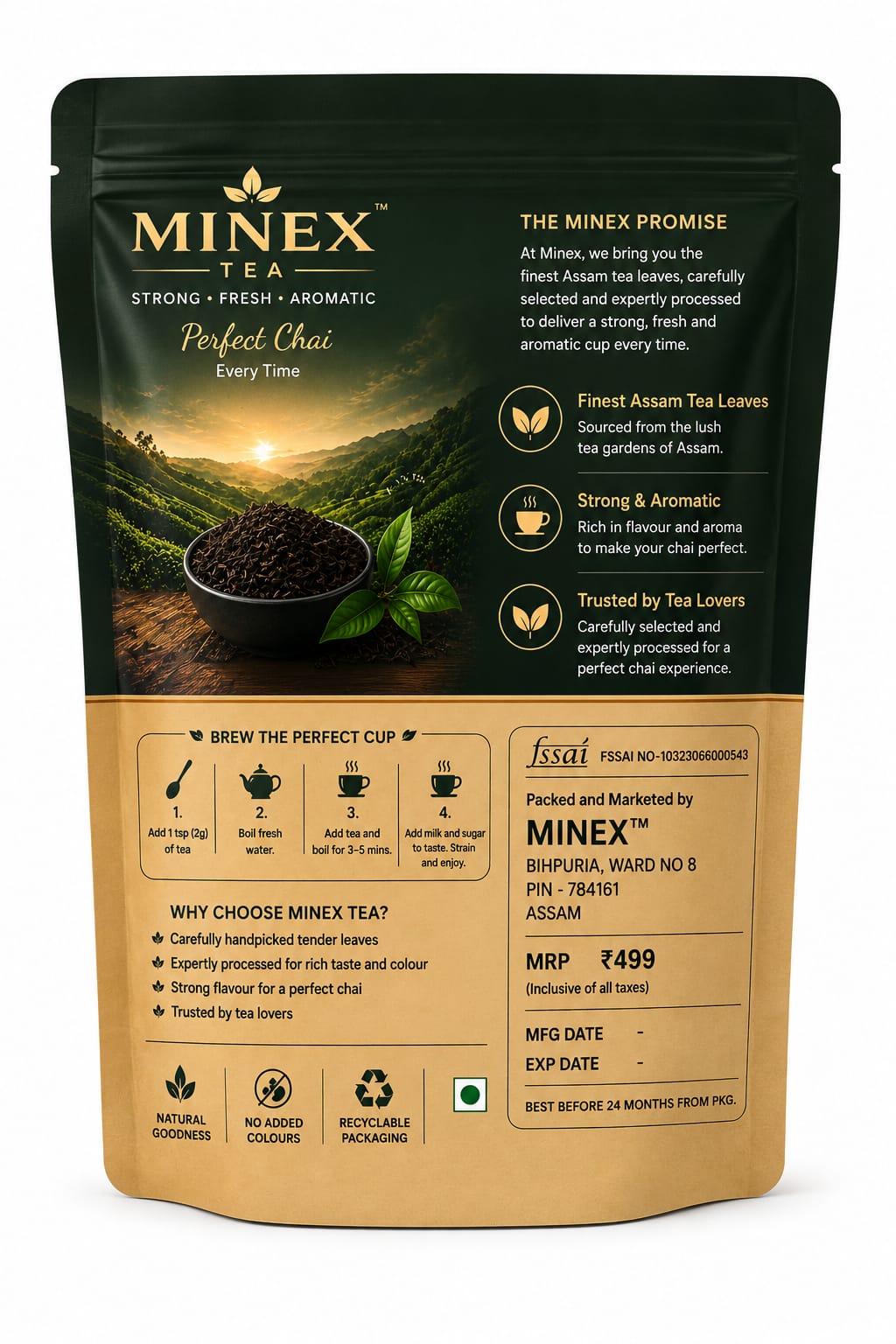 MINEX Tea Premium Assam Loose Tea – Strong & Refreshing Chai | Natural Aroma & Rich Taste | 500g