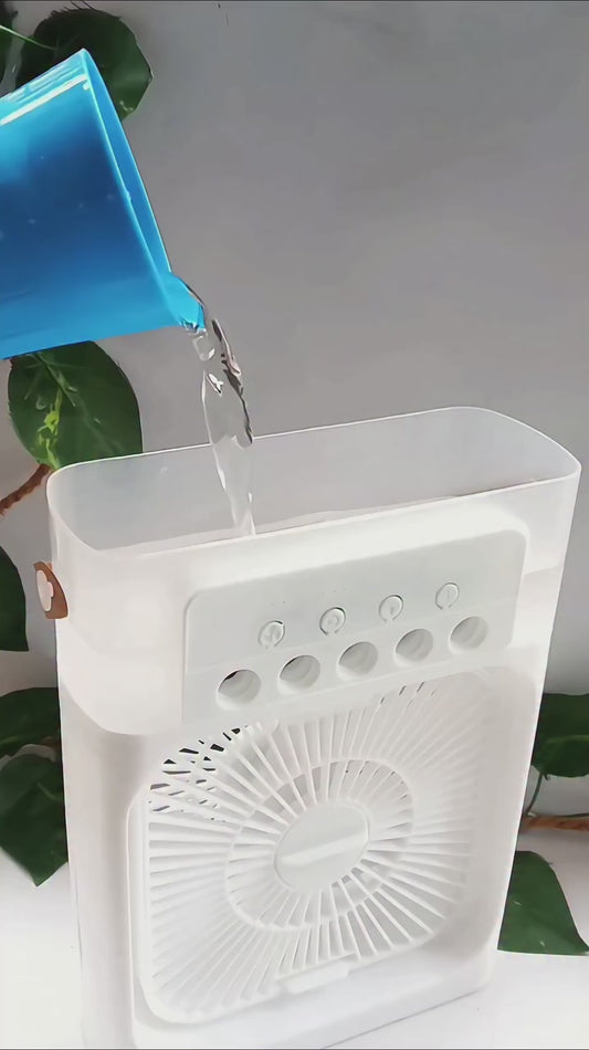 Portable USB Air Cooler Fan with Mist Spray & LED Night Light