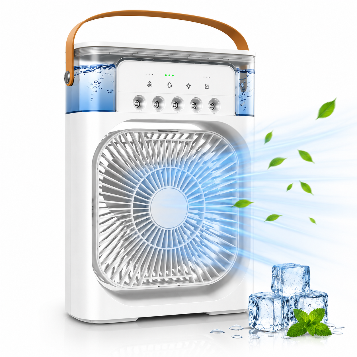 Portable USB Air Cooler Fan with Mist Spray & LED Night Light